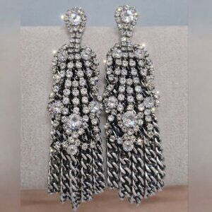Stella & Dot Retired Petra Fringe Chandelier Earrings Silver Tone Rhinestones